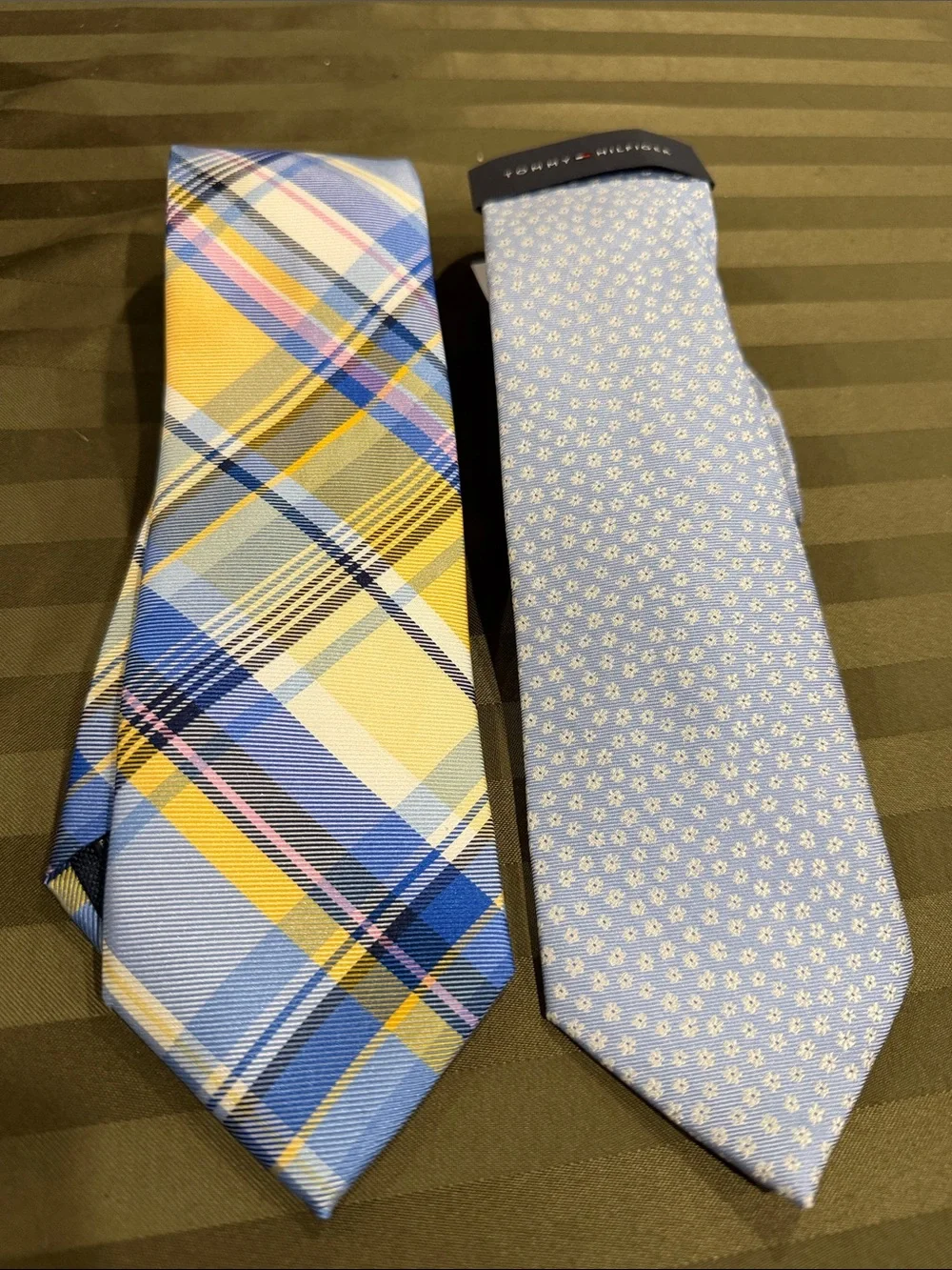 Tommy Hilfiger silk blend ties - set of 2 - light blue and blue yellow plaid